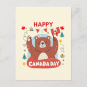 Niedlicher Bär mit kanadischer Flagge Happy Canada Postkarte (Vorderseite)