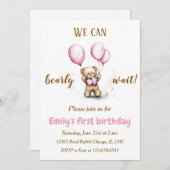 Niedlicher Bär mit rosa Balloons | Einladung zum G (Vorne/Hinten)