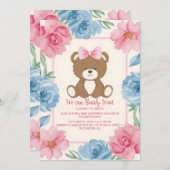 Niedlicher Bär mit rosa Bug in Rose Einladung (Vorne/Hinten)