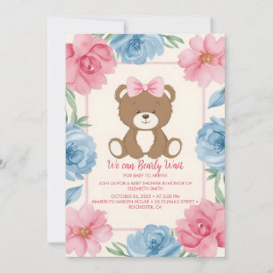 Niedlicher Bär mit rosa Bug in Rose Einladung