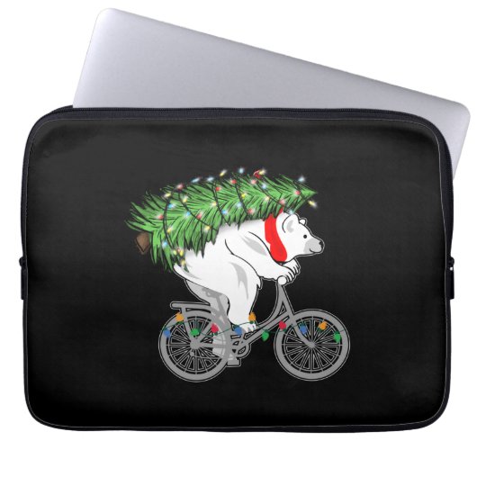 Niedlicher Bär mit Weihnachtsbaumgeschenk für Radf Laptopschutzhülle (Vorderseite)
