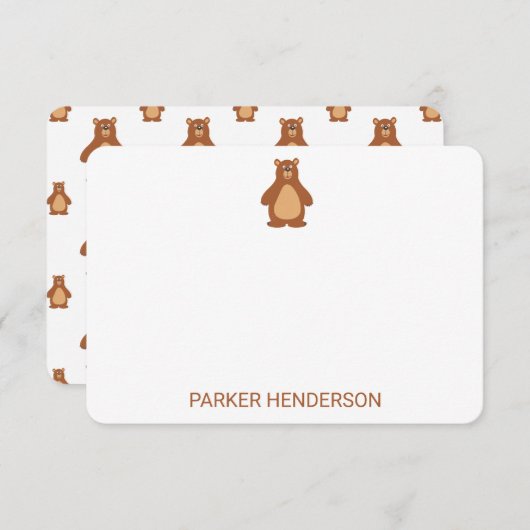 Niedlicher Bär Personalisiert Kids Stationery Mitt Dankeskarte (Vorne/Hinten)