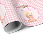 Niedlicher Bär Pink Gingham Personalisiert Girls G Geschenkpapier (Rolleneckpunkt)