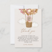 Niedlicher Bär, rosa Balloons, erster Geburtstag Dankeskarte (Vorderseite)