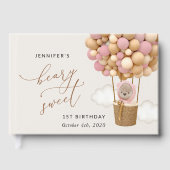 Niedlicher Bär, rosa Balloons, erster Geburtstag Gästebuch (Vorderseite)