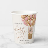 Niedlicher Bär, rosa Balloons, erster Geburtstag Pappbecher (Rückseite)