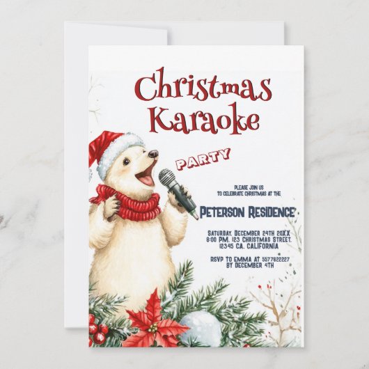 Niedlicher Bär Singen Weihnachten Karaoke Party Einladung (Vorderseite)
