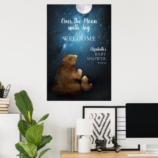 Niedlicher Bär über dem Mond Willkommen Poster (Heimbüro)