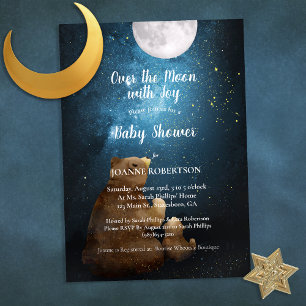 Niedlicher Bär über der Mond-Babydusche Einladung