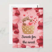 Niedlicher Bär umarmt Cupcake Valentine Postkarte (Vorne/Hinten)