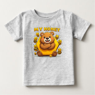Niedlicher Bär umarmt gelben Honigwaben Baby T-shirt