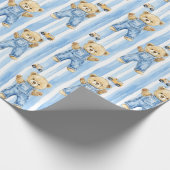 Niedlicher Bär und Baby Boy Wrapping Paper Geschenkpapier (Ecke)