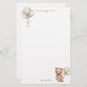 Niedlicher Bär und Balloons Gold Silver Custom Briefpapier (Vorne/Hinten)