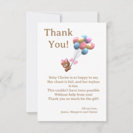 Niedlicher Bär und Balloons Theme Flat Danke Karte