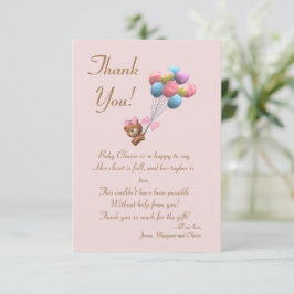 Niedlicher Bär und Balloons Theme Flat Danke Karte