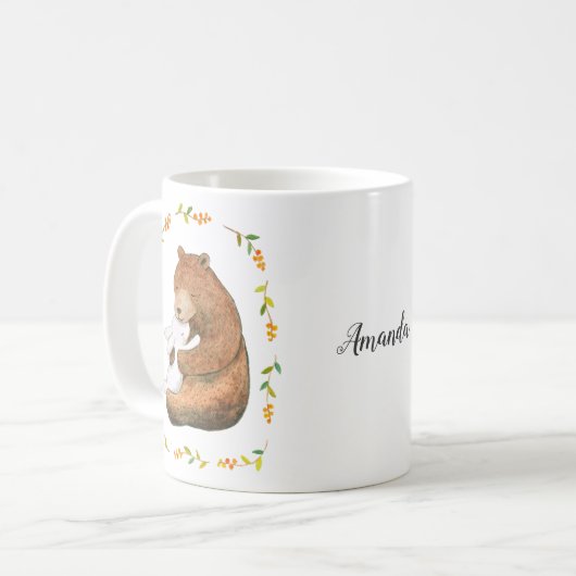 Niedlicher Bär und Bunny in Liebe personalisiert m Kaffeetasse (Vorderseite Links)