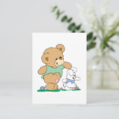 Niedlicher Bär und Osterhase Feiertagspostkarte (Stehend Vorderseite)