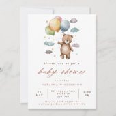 Niedlicher Bär und Pastel Balloons Babydusche Einladung (Vorderseite)