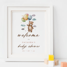 Niedlicher Bär und Pastel Balloons Babydusche Empf Poster