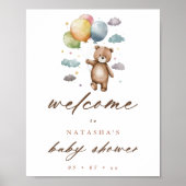 Niedlicher Bär und Pastel Balloons Babydusche Empf Poster (Vorne)