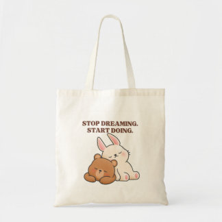 Niedlicher Bär und Rabbit Boho Quote Tasche Einkau