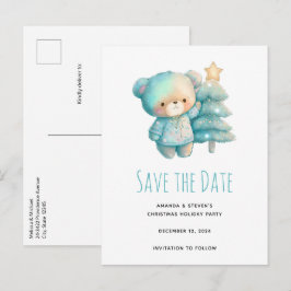 Niedlicher Bär und Weihnachtsbaum Ankündigungspostkarte