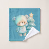 Niedlicher Bär und Weihnachtsbaum Aquamariner Urla Badhandtuch Set (Waschlappen)