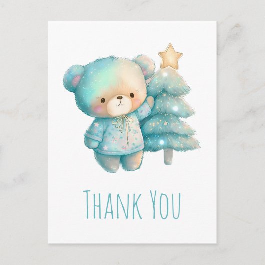 Niedlicher Bär und Weihnachtsbaum Danke Postkarte (Vorderseite)