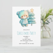 Niedlicher Bär und Weihnachtsbaum Einladung (Stehend Vorderseite)