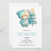 Niedlicher Bär und Weihnachtsbaum Einladung (Vorne/Hinten)