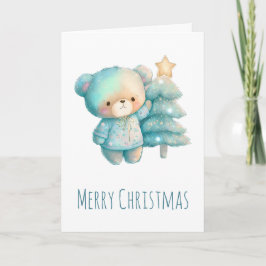 Niedlicher Bär und Weihnachtsbaum Feiertagskarte