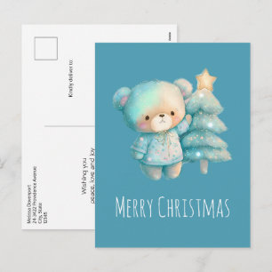 Niedlicher Bär und Weihnachtsbaum Feiertagspostkarte