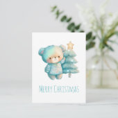 Niedlicher Bär und Weihnachtsbaum Feiertagspostkarte (Stehend Vorderseite)