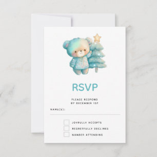 Niedlicher Bär und Weihnachtsbaum RSVP Karte