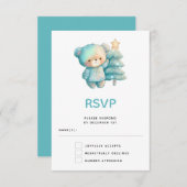 Niedlicher Bär und Weihnachtsbaum RSVP Karte (Vorne/Hinten)