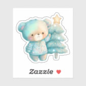 Niedlicher Bär und Weihnachtsbaum Urlaub Aufkleber (Blatt)