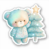 Niedlicher Bär und Weihnachtsbaum Urlaub Aufkleber (Vorderseite)