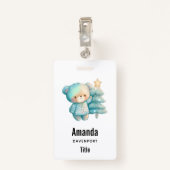 Niedlicher Bär und Weihnachtsbaum Urlaub Ausweis (Rückseite mit Klammer)