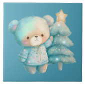 Niedlicher Bär und Weihnachtsbaum Urlaub Fliese (Vorderseite)