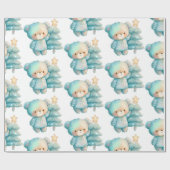 Niedlicher Bär und Weihnachtsbaum Urlaub Geschenkpapier (Flach)