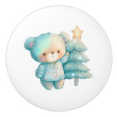 Niedlicher Bär und Weihnachtsbaum Urlaub Keramikknauf (Vorderseite)