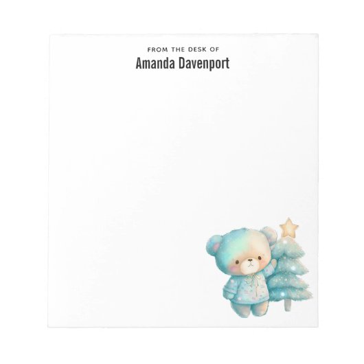 Niedlicher Bär und Weihnachtsbaum Urlaub Notizblock (Vorderseite)