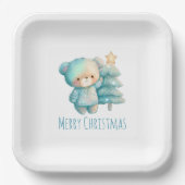 Niedlicher Bär und Weihnachtsbaum Urlaub Pappteller (Vorderseite)