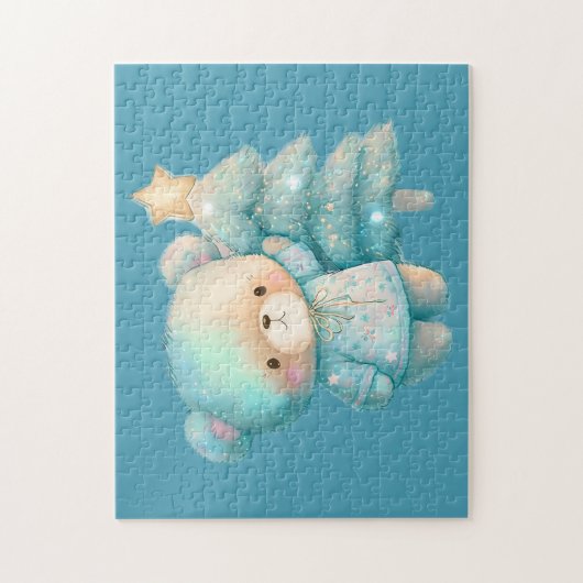 Niedlicher Bär und Weihnachtsbaum Urlaub Puzzle (Vertikal)