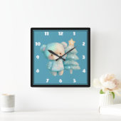 Niedlicher Bär und Weihnachtsbaum Urlaub Quadratische Wanduhr (Zuhause)