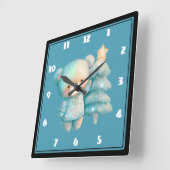Niedlicher Bär und Weihnachtsbaum Urlaub Quadratische Wanduhr (Winkel)