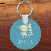 Niedlicher Bär und Weihnachtsbaum Urlaub Schlüsselanhänger (Vorderseite)