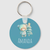 Niedlicher Bär und Weihnachtsbaum Urlaub Schlüsselanhänger (Rückseite)