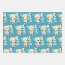 Niedlicher Bär und Weihnachtsbaum Urlaubsmuster Geschenkpapier Set