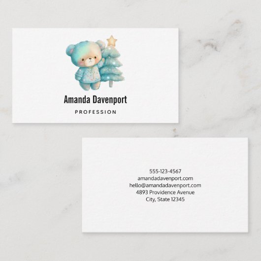 Niedlicher Bär und Weihnachtsbaum Visitenkarte (Vorne/Hinten)